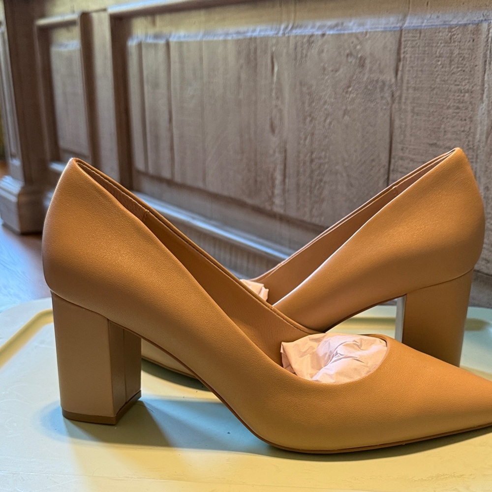 Elegant Tan Block Heel Pumps